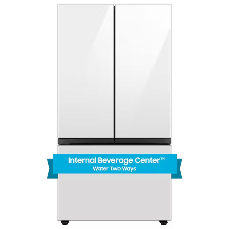 Bespoke 30.1-Cu Ft Smart French Door Refrigerator with Dual Ice Maker and Water Dispenser and Door within Door (White Glass- All Panels) ENERGY STAR